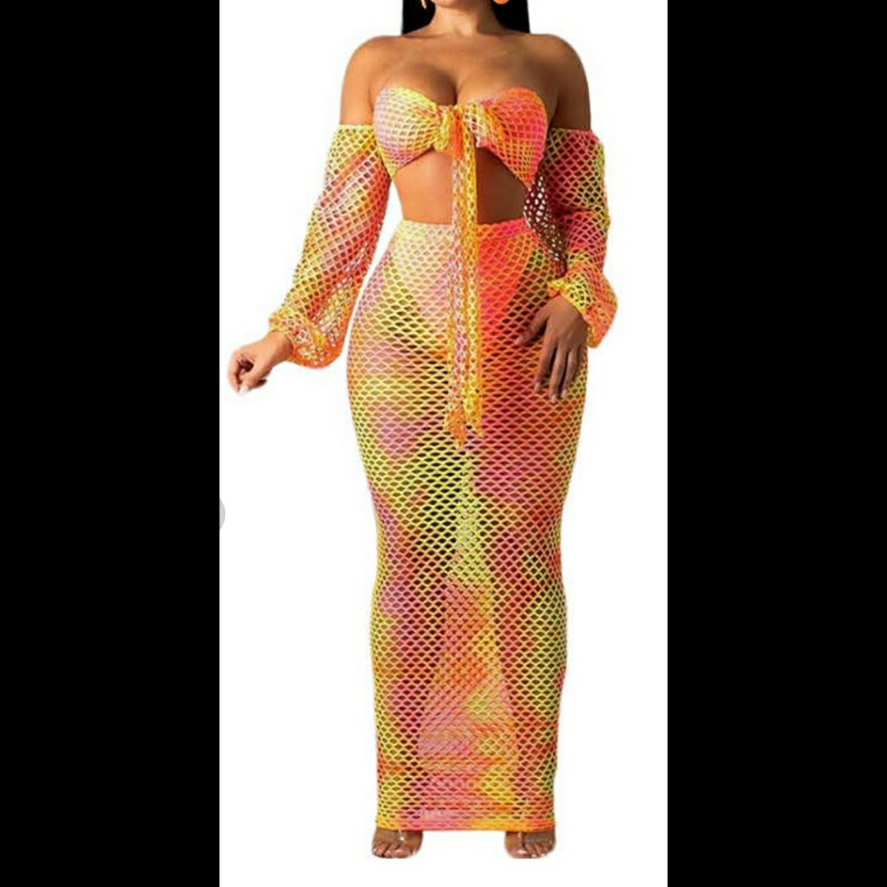 TouchDolls 3 Piece Tie Dye Hollow Mesh Set